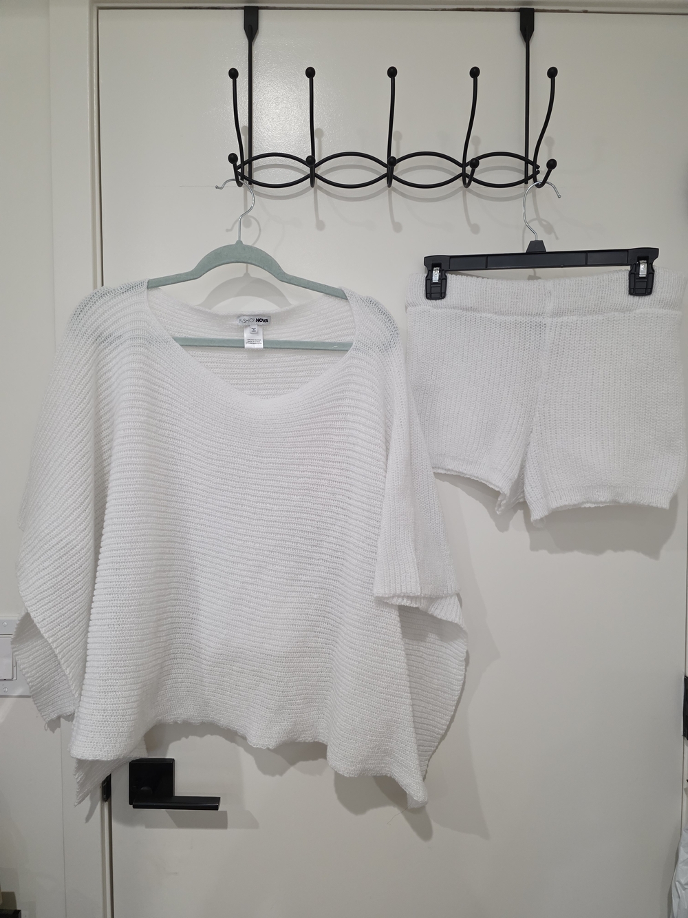 Fashion Nova White Knit Crew Sweater & Shorts Set